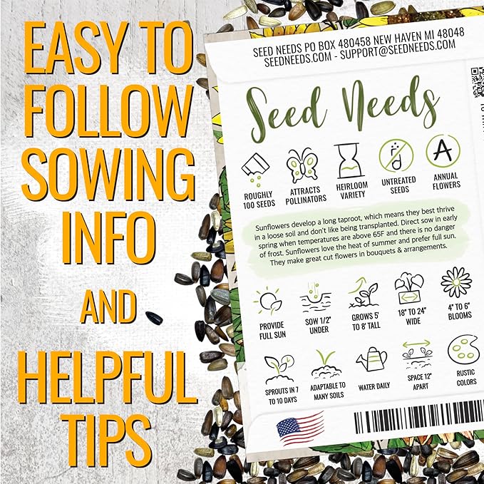 Seed Needs Sunflower Seeds to Plant Autumn Beauty Sunflowers (Mixture) - Heirloom & Open Pollinated Flower Seed to Plant an Outdoor Wildflower Butterfly Garden - Makes a Great Cut Flower (2 Packs)