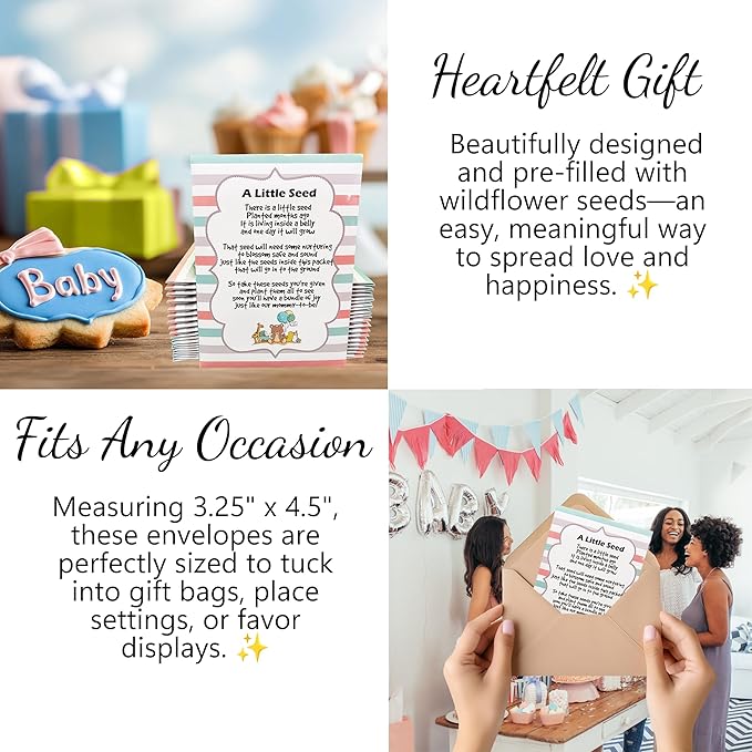 Mommy to Bee Seed Packets | Girl or Boy Baby Shower Favors for Guests | 20 Wildflower Seeds Packets | Pre-Filled | Bouquet Wildflower Mix | Non-GMO Seeds | Gender Neutral | Oh Baby | Gifts (Neutral)