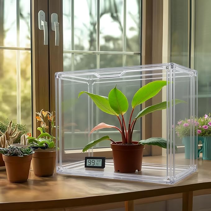 HBlife Mini Greenhouse for Indoor, Clear Stackable Green House with Magnetic Waterproof Door for Small Plants Nursery Germination, Tabletop Portable Greenhouse, 14.1x8.6x10.6 Inch (1 Pack)