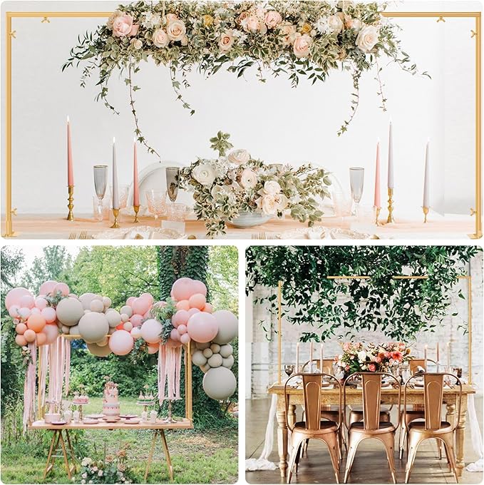 Over The Table Rod Stand with Clamps Adjustable 31"-110'' Length 31"-64" Height Gold Table Balloon Arch Stand with Storage Bag, Metal Decorating Rod Hanging
