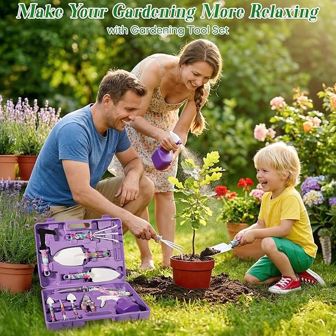 Gardening Gifts for Women for Mom Wife Grandma, 10 Pcs Gardening Supplies with Protable Case, Floral Print Garden Tools, Ergonomic Handle Trowel Rake Weeder Pruner Shears Sprayer