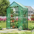 Superlele Walk-in Greenhouse for Outdoor, 56x29x77 Inch Portable Garden Green House with 6 Tiers (3 Tiers Each Side), Reinforced Green PE Mesh Cover, 4 Ground Stakes for Stability, Zippered Door