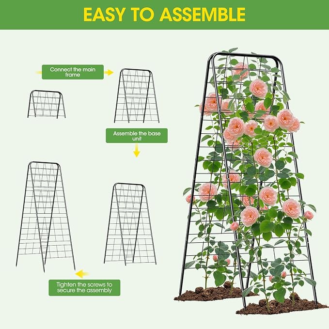 Heavy Duty Cucumber Trellis，50"x17" Adjustable A-Frame Trellis for Climbing Plants ，Metal mesh Design, Rust-Proof and UV-Resistant，Garden Trellis for Cucumber Beans and Vine Type Plants. Black &1Pcs