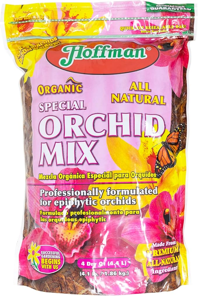 Hoffman Organic All-Natural Pre-Mixed Special Orchid Potting Mix for Better Blooms in Epiphytic Orchids, 4qt Bag, 2 Pack