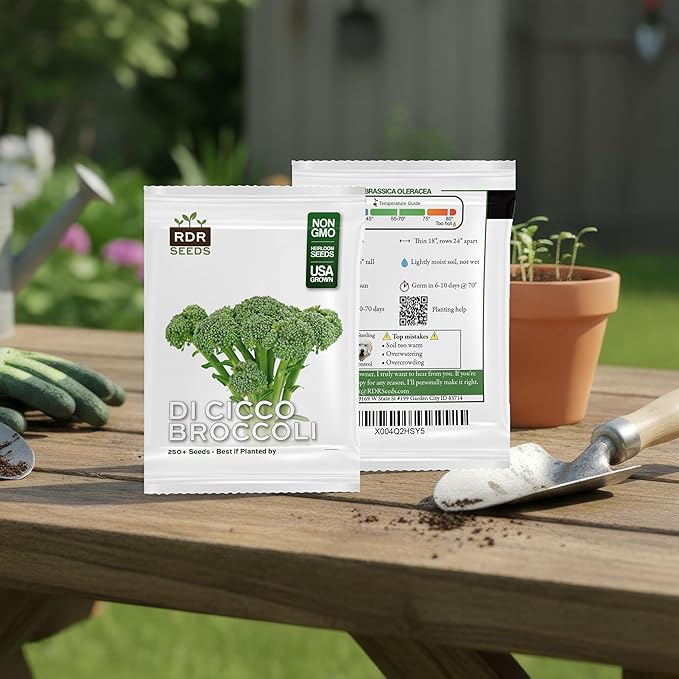 250 Broccoli Seeds for Planting ‘Di Cicco’ – Heirloom, Non-GMO, USA Grown – Sprouting Type Plentiful Side Shoots After Harvest – RDR Seeds