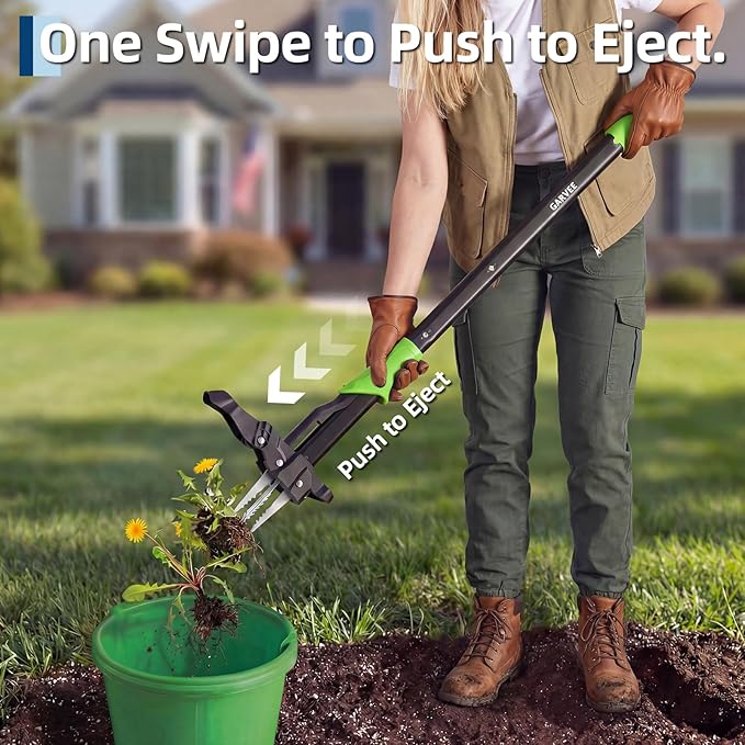 Garvee Stand Up Weed Puller with Ejector - Long Handle with Easy-Eject Easily Remove Weeds Without Bending, Pulling, or Kneeling.
