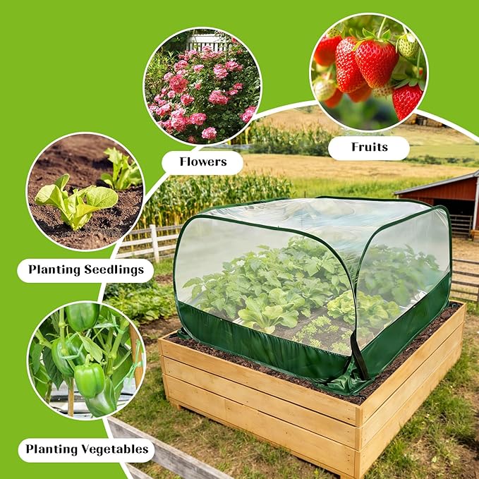 2 Pack Pop Up Garden Mesh Plant Cover, 40" x 40" x 20" Foldable Plant Protector Mesh Plant Enclosure, Outdoor Garden Netting Plant Cover Bird Pest Protection for Vegetables Fruits Flowers Seedlings