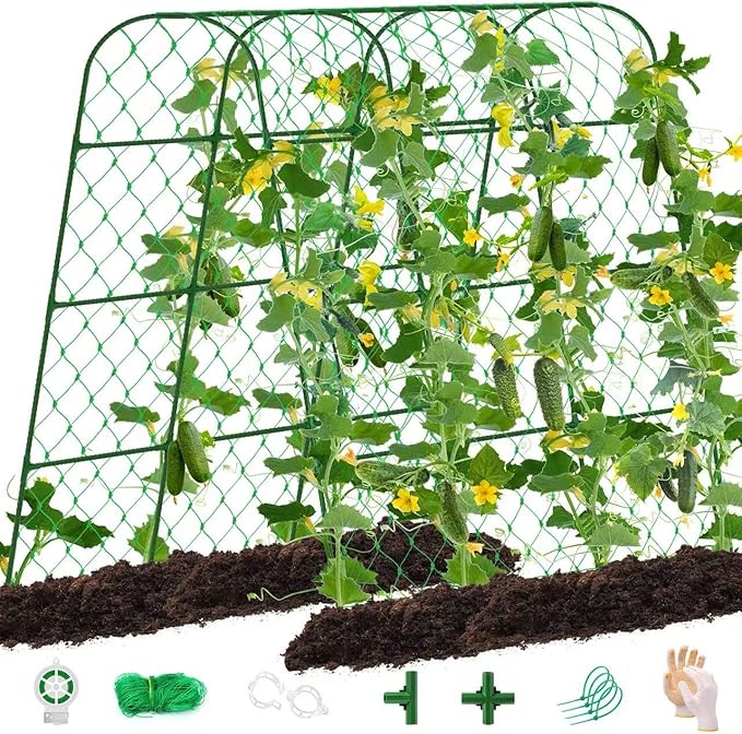 Extra Large Cucumber Trellis for Raised Bed, U-Shape Garden Trellis for Climbing Plants Outdoor,Adjustable Metal Arch Vegetables Trellis,Plant Support Garden Stakes for Vine (Green,65"x49.2"x23.6")