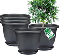 5 Packs 12 inch Flower Pots + Saucer, Planters for Indoor & Outdoor Plants with Drainage Holes | Plastic Flower Pots, Large Planter (Black, 12 inch)