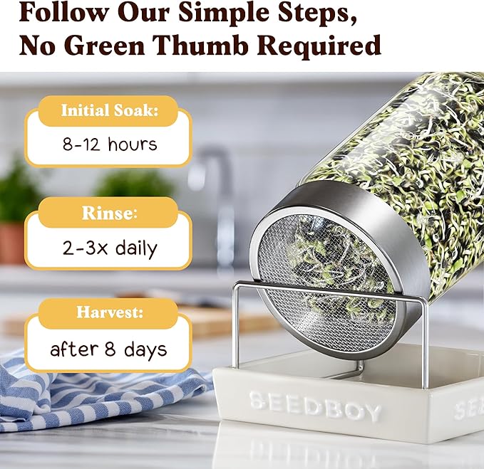 Seedboy Organic Sunflower Seeds for Sprouting - Non-GMO, USA Grown Microgreens Sprouting Seeds Mix - Makes 4 Quarts of Sprouts, 16 Servings (8 oz) (Black Oil Sunflower)