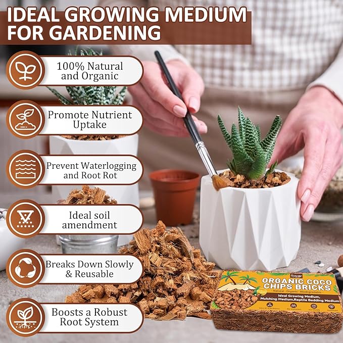 Legigo 4 Pack Coco Coir Chips for Plants- 4.4 LB 100% Organic Coconut Chips Brick Potting Mix with Low EC & PH Balance, Coconut Husk Substrate Coco Husk Mulch for Garden, Planting, Orchid and Soil Mix