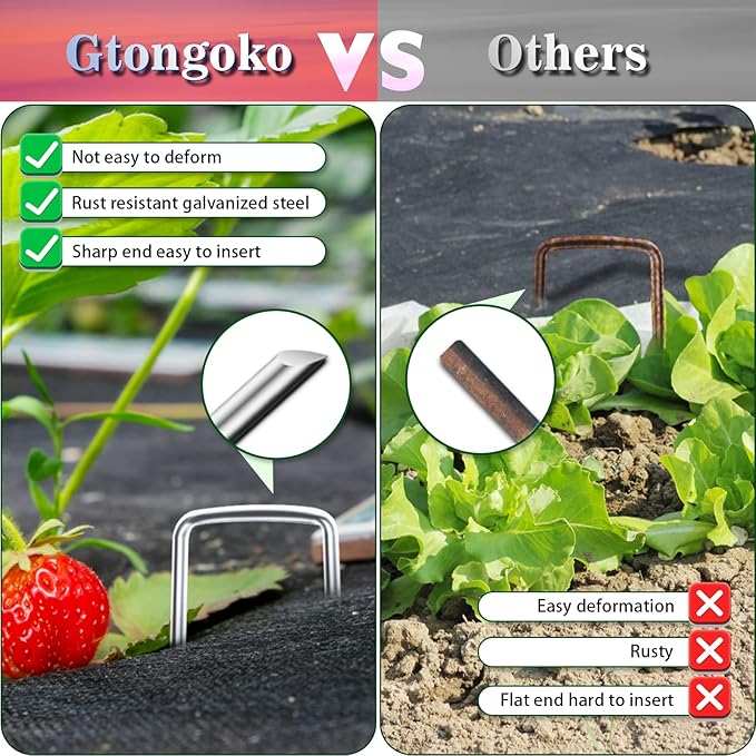 Gtongoko 50 Pack 4 Inch Galvanized Landscape Staples Garden Stakes Plant Cover Stakes 11 Gauge Tent Stakes Ground Stake for Landscaping Securing Weed Barrier Fabric, Christmas Decorations