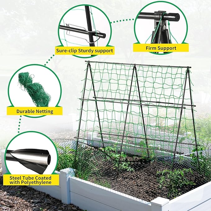 Lalahoni Cucumber Garden Trellis A Frame Trellis for Raised Bed, Plant Support for Flower Vine Grape Vegetable Fruit, Black