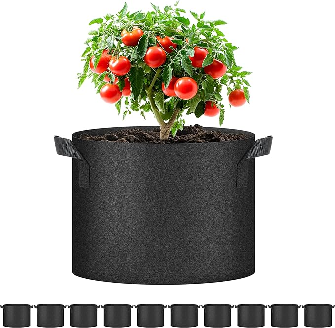 Simple Deluxe Grow Bags 10 Gallon 10 Pack Planter Pots with Handles, Thickened Nonwoven Fabric Aeration Cloth Bag, Heavy Duty Gardening for Tomoato, Potato, Vegetable, Herbs and Flowers, Black