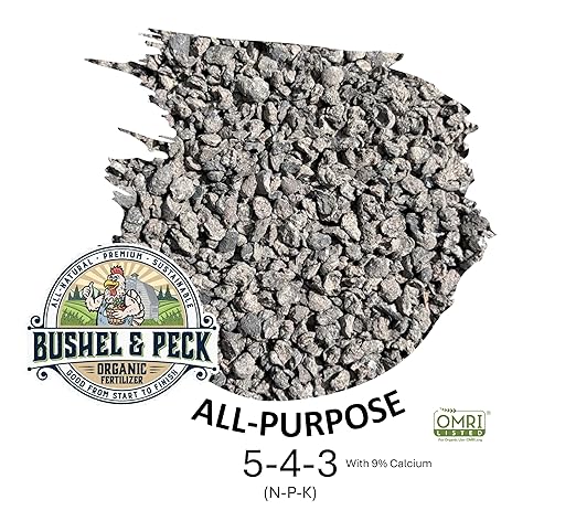 Bushel & Peck Organic Compost Fertilizer 5-4-3 - Pelleted Poultry Manure | OMRI Listed | Natural Soil Amendment for Gardens, Flowers, Vegetables & Lawns (50 Pounds (2 Bags))
