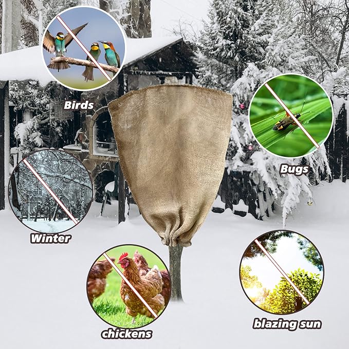 4 Pack 24” × 40” Burlap Winter Plant Cover Bags - Plant Covers Frost Protector with Drawstring Plant Covers Freeze Protection Frost Blankets Shrub Jacket，Freeze Blanket for Outdoor Plants Fruit Tree