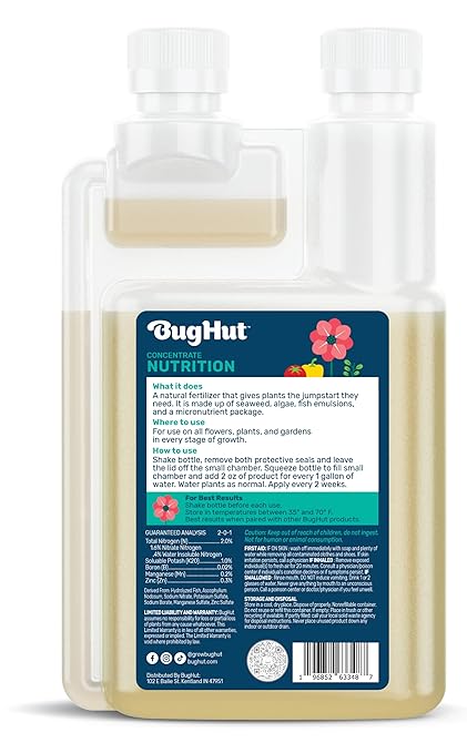 BugHut Nutrition Natural Fish Fertilizer for Plants with Seaweed - Nourishing Plant Food Packed with Micronutrients - Organic Fertilizer for Flowers, Vegetables and Indoor Plants - 16 fl oz