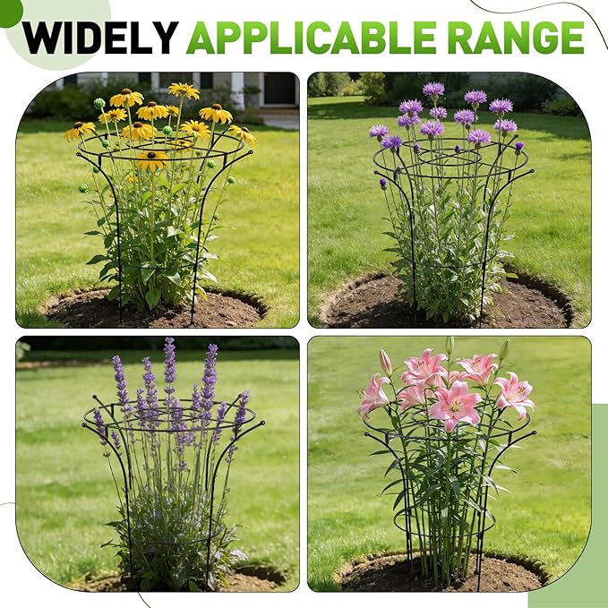 1 Pack Metal Peony Plant Support Cage,32.2" H x 19.2" D Grow Through Flower Support with Wide Top Ring,Bouquet Shape Flower Cage for Peonies Roses and Top-Heavy Blooms