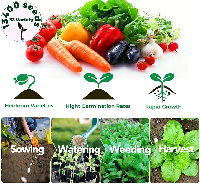 Starter Seed Kit: 15,000+ Seeds, 40 Heirloom Fruit & Vegetable Varieties – Perfect Gardening Gift - Planting Instructions - Indoors, Outdoors, or Hydroponically