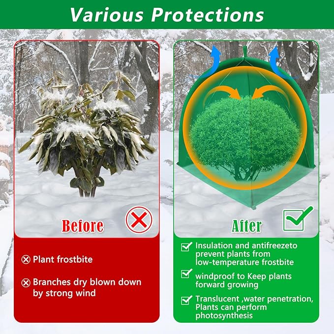 2 PACK Winter Plant Covers Freeze Protection Shrub Covers for Winter Frost Protection for Plants in Winter Warm Plant Tent Protecting Fruit Potted Plants Tree From Freezing Animals Eating (35x35x39)