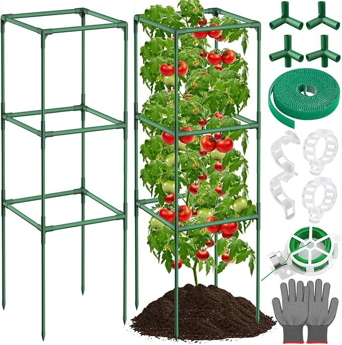 Lezmarket 2 Pack Tomato Cages for Garden, Tomato Trellis for Raised Garden Bed with Plant Clips and Twist Ties for Climbing Plants, 43 inches ﻿ ﻿
