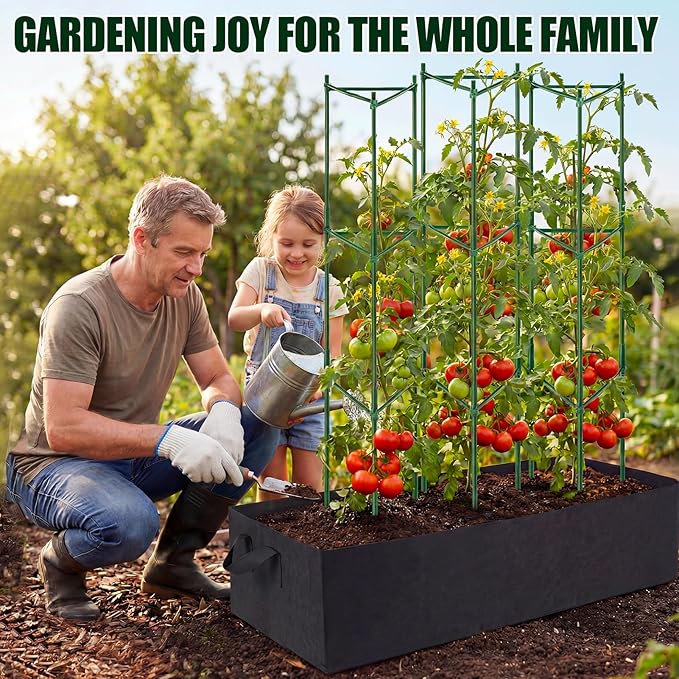 3-Pack Tomato Cages with 57 Gallon Raised Garden Bed - 48" Anti Collapse Heavy Duty Plant Support Trellis for Climbing Vegetables Plants Flowers ,Adjustable Vertical Tomato Trellis for Garden Balcony