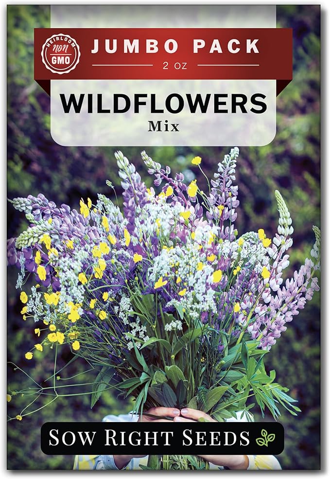 Sow Right Seeds - Bulk Wildflowers Seeds Mix for Planting - Annuals & Perennials - 2 Ounces, 56000 Seeds - Non-GMO Heirloom Jumbo Pack - Colorful Blooms for Home Grown Garden - Attract Pollinators