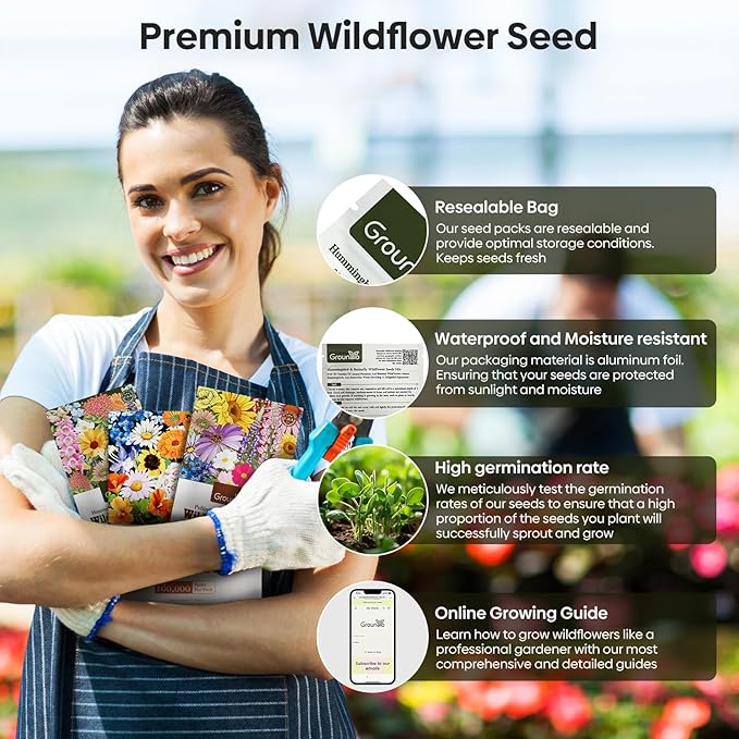 Wildflower Seeds Hummingbird and Butterfly Mix 1 Ounce, No Filler, 24 Varieties Flowers Seeds to Plant Outside, Annual Perennial, Bulk Resealable Package
