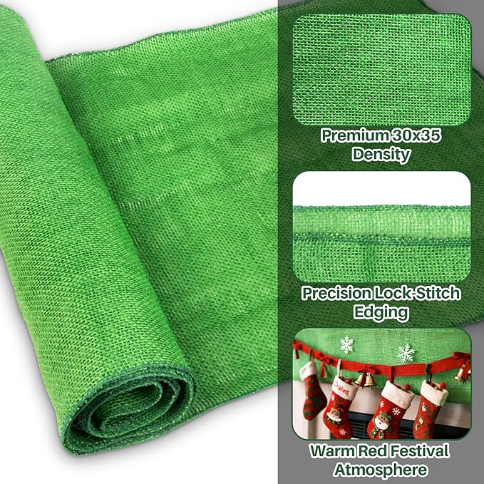 9.8FT Christmas Gardening Burlap Roll - Decoration Burlap for Crafts Plant Covers Jute Fiber, St. Patrick's Day Outdoor Gatherings Boho Rustic Garden Room Decor(118X19.7inch,Green)