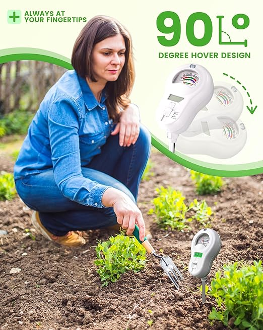 Vlantro 6-in-1 Soil Moisture Meter with 3 Probes, PH/Sunlight/Soil Moisture/Fertility with 3 Removable Probe, Digital Air Temp/Humidity, Soil Tester for Garden, Lawn, Indoor and Outdoor Plants