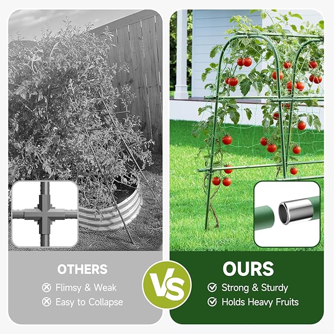 HIRALIY Cucumber Trellis for Climbing Plants Outdoor, 4ft Tall Heavy Duty Metal Garden Arch Trellis, Rustproof Plant Support Tunnel for Tomato, Grape, Bean, Raised Bed and Vegetable Gardens, Green