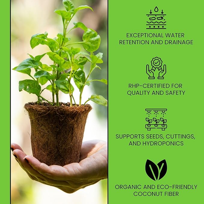 Coco Coir Brick Organic Coconut Coir 650 Gram Coco Fiber Compressed Block Low EC Pre Buffered w/Calcium RHP Quality Pot Soil Indoor Outdoor Flower/Vegetable Garden Seed Starter Micro Greens - 1.4 lbs