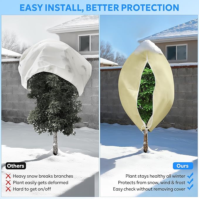 MIXC 4 Packs 2 Size Plant Covers Freeze Protection, Winter Plant Cover Cold Weather Tree Frost Cloth Warm Blankets Shrub Covers for Outdoor Plant （23''×23''+47''×71''）