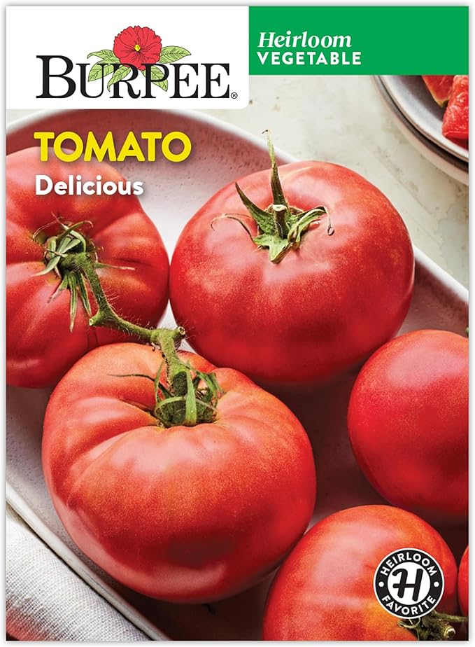 Burpee 'Delicious' Heirloom Tomato Seeds - Non-GMO, Indeterminate, Heirloom, Slicer Tomato, 100mg Seed Packet for Home Gardening