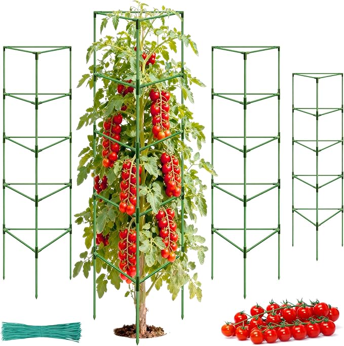 Halatool 72 Inch Extra Tall Tomato Cages for Garden, 4 Pack Heavy Duty Metal Plant Support Stakes for Outdoor Garden, Adjustable Large Trellis for Climbing Plants Cucumbers Vegetables Flowers Fruits