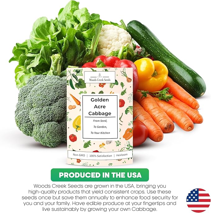 Woods Creek Seeds: Golden Acre Cabbage Seeds for Planting - Over 700 Heirloom Non-GMO Green Cabbage Seeds - Beginner-Friendly Vegetable Seed for Home, Indoor or Outdoor Gardeners