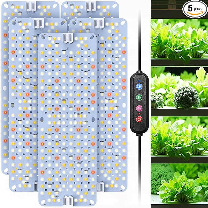 Full Spectrum 960 LEDs Grow Lights,60W Plant Grow Lights for Indoor Plants with Daisy Chain Function, Sunlike Spectrum,4/8/12/16/20H Timer for Seed Starting(Pack5)