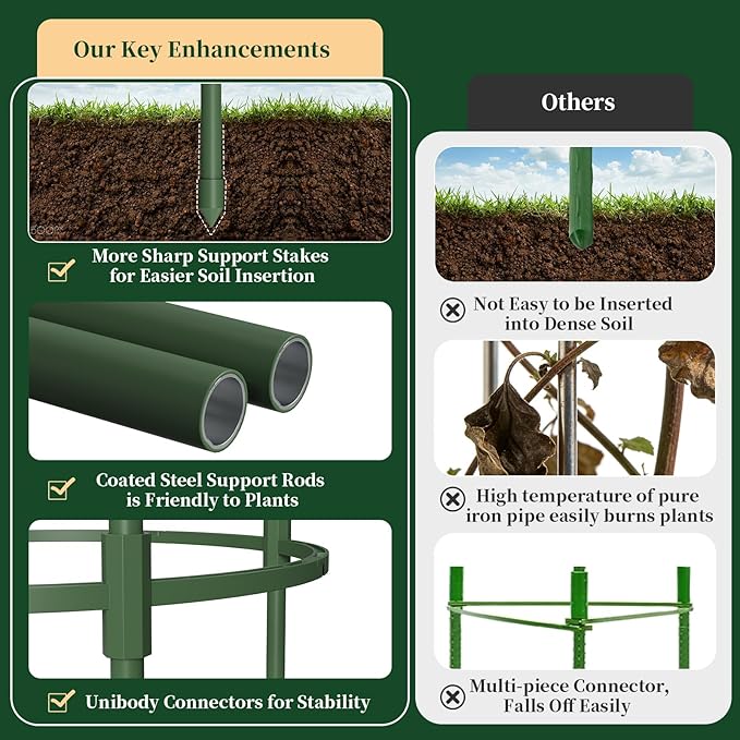 6 Pack Tomato Cages for Garden, 49" Tall Adjustable Heavy Duty Rust Resistant Tomato Trellis, with Upgraded Coupler for Raised Beds & Pots, Plant Stakes and Supports for Climbing Vegetables, Flowers