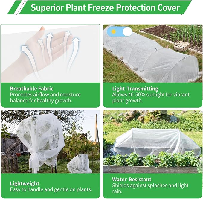 Plant Covers Freeze Protection, 10x50ft Green Frost Blanket for Winter, 1.23 oz/yd² Fabric, Premium Frost Protection Cover, Breathable Garden Row Covers for Outdoor Plants