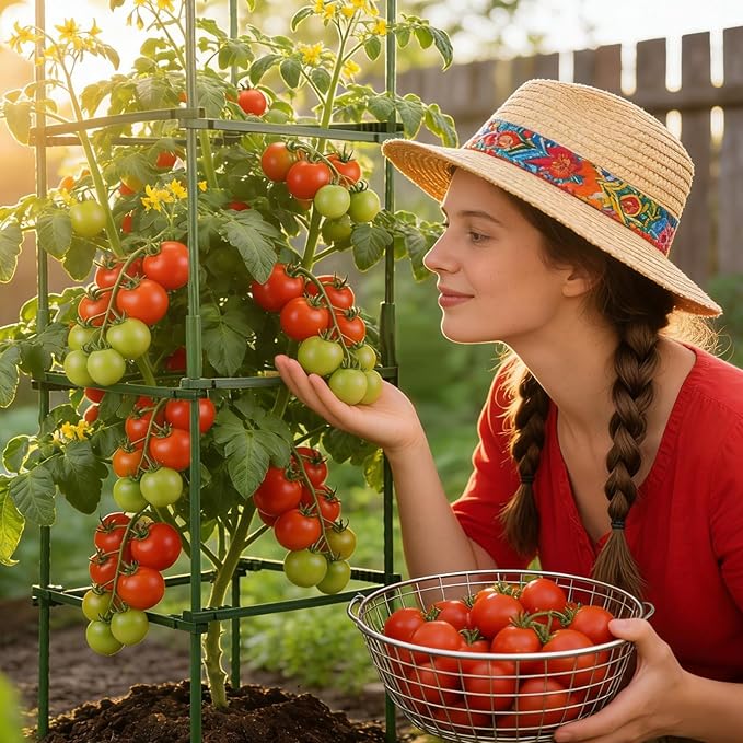 NOVWANG Square Tomato Cages, 10.6 inches x 48 inches Square Plant Support Stakes Tomato Trellis for Tomato Pepper Vegetable Support Plant Support for Garden Patio Farm
