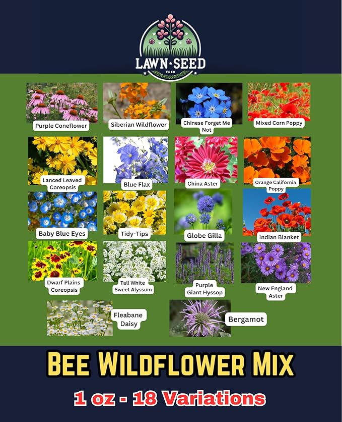Bee Wildflower Mix (1oz) Sprinkle a Little Magic—Our Shade, Perennial, Hummingbird, Deer-Resistant, and Other mixes Bring Vibrant Color and pollinator Joy to Any Space.