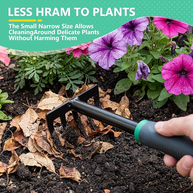 2 Pcs Gardening Hand Rake Small Garden Rake Stainless Steel with Ergonomic Handle Great for Gardening Cultivating Loosening Soil Spreading Raking Flower Beds