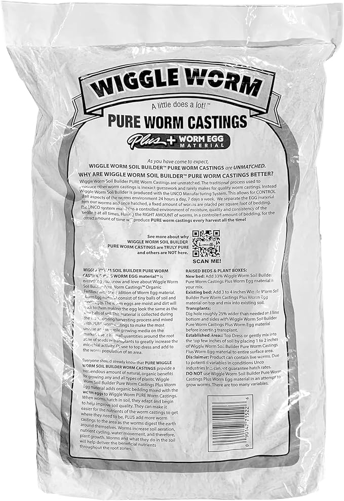 100% Pure Worm Castings Plus Worm Egg Material, 40lbs - Fertilizer and Soil Amendment for Indoor and Outdoor Gardening to Improve Soil Fertility and Aeration - 100% Organic and Odor Free