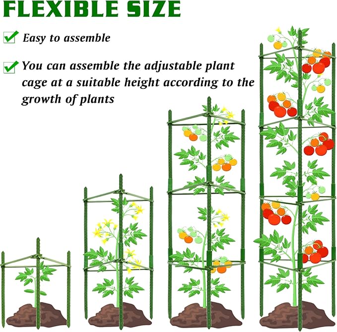 Halatool 2 Pack Tomato Cages for Garden,Up to 63in(5.2FT) Adjustable Tall Tomato Cage,Garden Stakes Tomato Trellis for Pots,Tomato Plant Support for Raised Garden Bed &Vegetables Flowers(Green)
