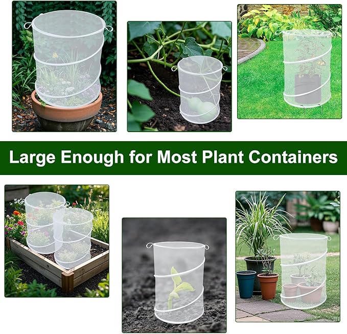 4 Pack Pop up Plant Covers Tent from Animals, 20"H X 13"D Insect Barrier Mesh Plant Guard Cover Net White Garden Plant Protectors Mini Greenhouse Plant Protection Cage with Stakes for Outdoor Plants