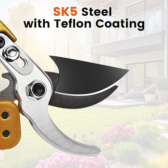 Professional 2-Pack Pruning Shears and Tin Snips Heavy Duty Garden Clippers with Japanese SK5 Steel and Stainless Steel Blades for Branch Cutting Bonsai Gardening Cardboard