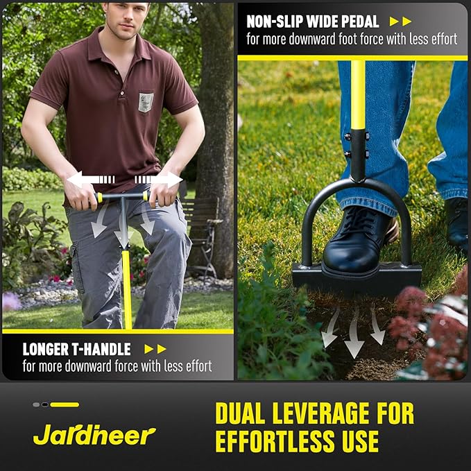 Jardineer Edger Lawn Tool Manual, Manual Half Moon Edger with Double V-Shaped Serrated Edge Blade and Wider Handle, Edging Tool for Landscaping, Sidewalks, Lawn Border, Flower Bed and Yard