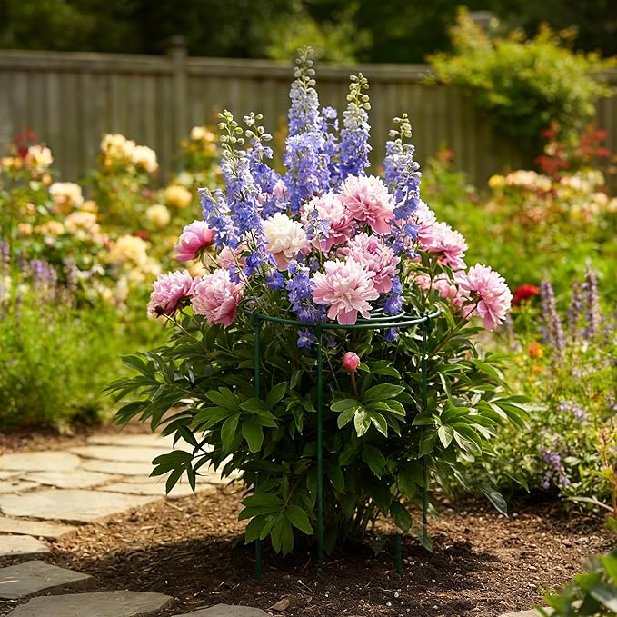 DAYUMKOU 8 Pack Peonies Cages and Supports, 11.5" Wide x 12" High Plant Support Stakes, 4 Legs Plant Cages & Supports with Removable Grid for Peonies Roses Tomato Hydrangea Strawberry