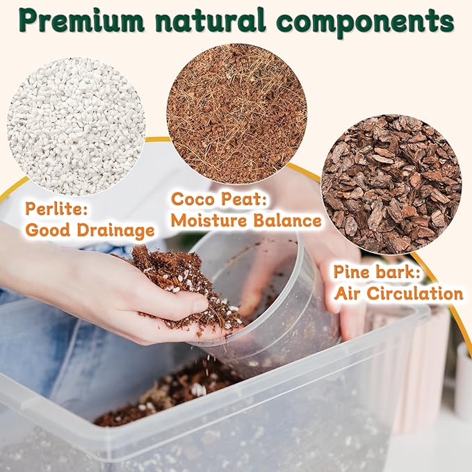 Orchid Potting Mix,Premium Orchid Bark Potting Mix for Repotting Blend with Pine Bark,Perlite,Coco Peat, Natural Ingredients for Indoor Potted Plant, Well Drainage and Ventilation 2QT