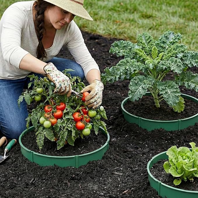 MoKo 6 PCS 10 Inch Plant Rings for Outdoor Plants, Protective Garden Edging Border for Water Retention, Reusable PVC Planting Ring for Yards, Greenhouse, Lawn, Shrubs, Vegetables, Herbs and Flowers